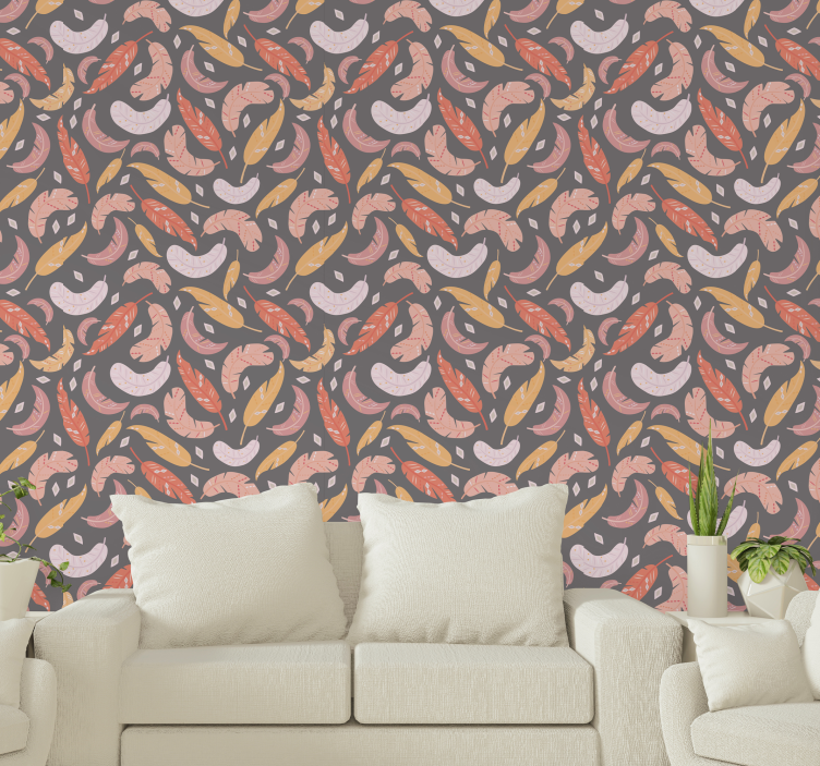Colorful feathers pattern leaves wallpaper - TenStickers