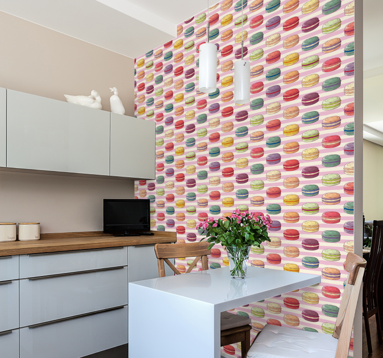 Colorful macarons pattern kitchen wallpaper - TenStickers