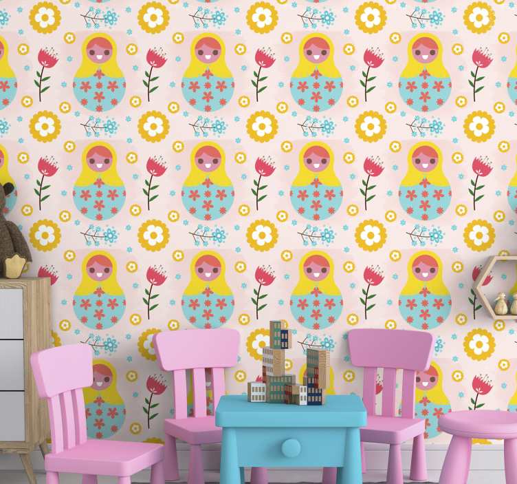 Colorful russian dolls children's wallpaper - TenStickers