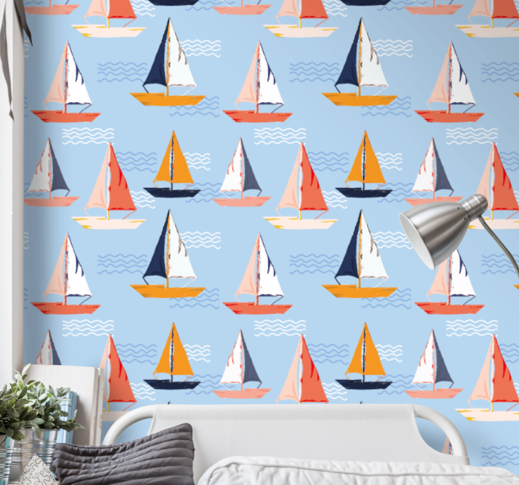 Colorful Sailboats Pattern custom wallpaper - TenStickers