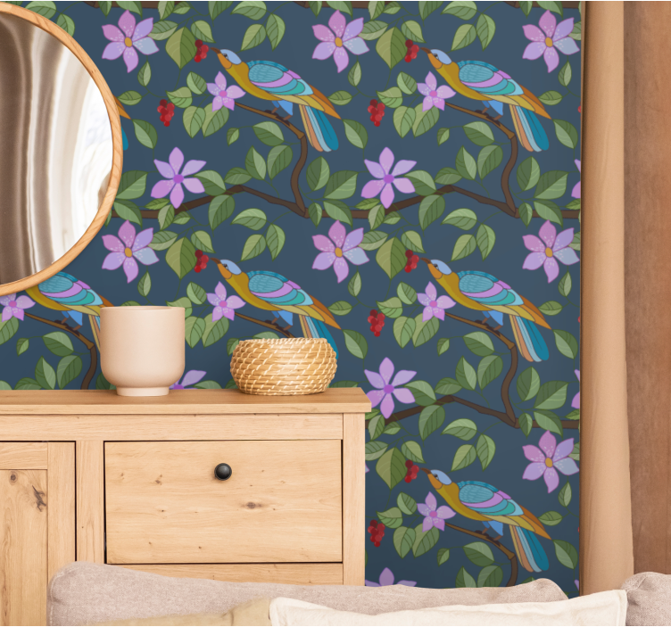 Colorful tropical design birds in wallpaper - TenStickers