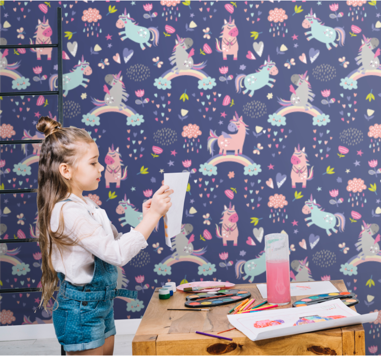 Colorful unicorn patterns children's wallpaper - TenStickers