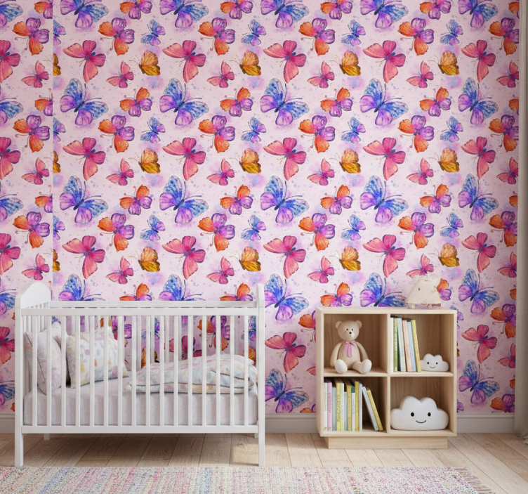 Colorful watercolor butterflies wallpaper - TenStickers