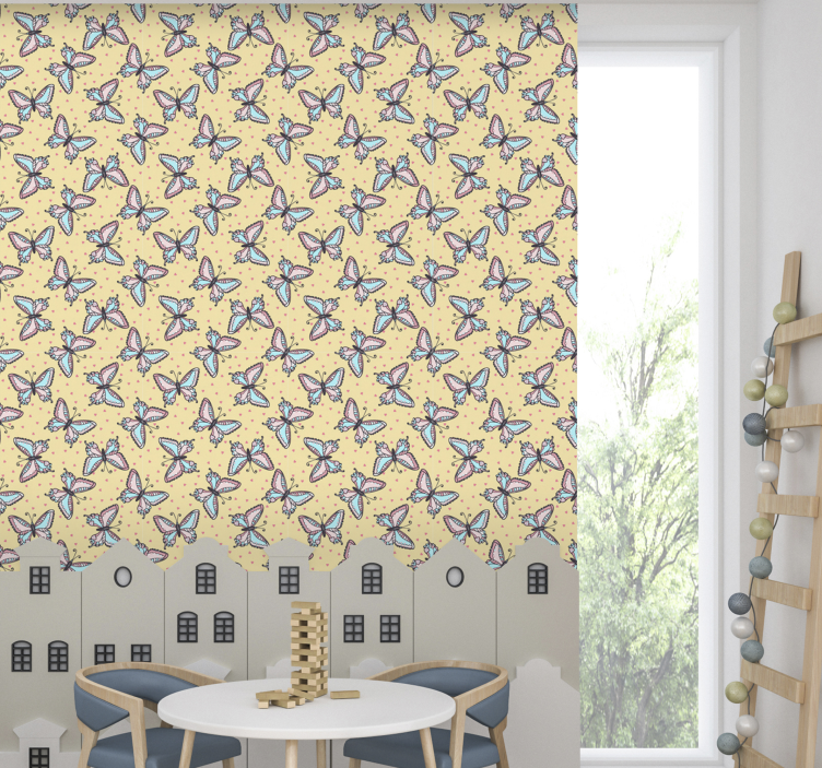 Colorful yellow pattern butterflies wallpaper - TenStickers