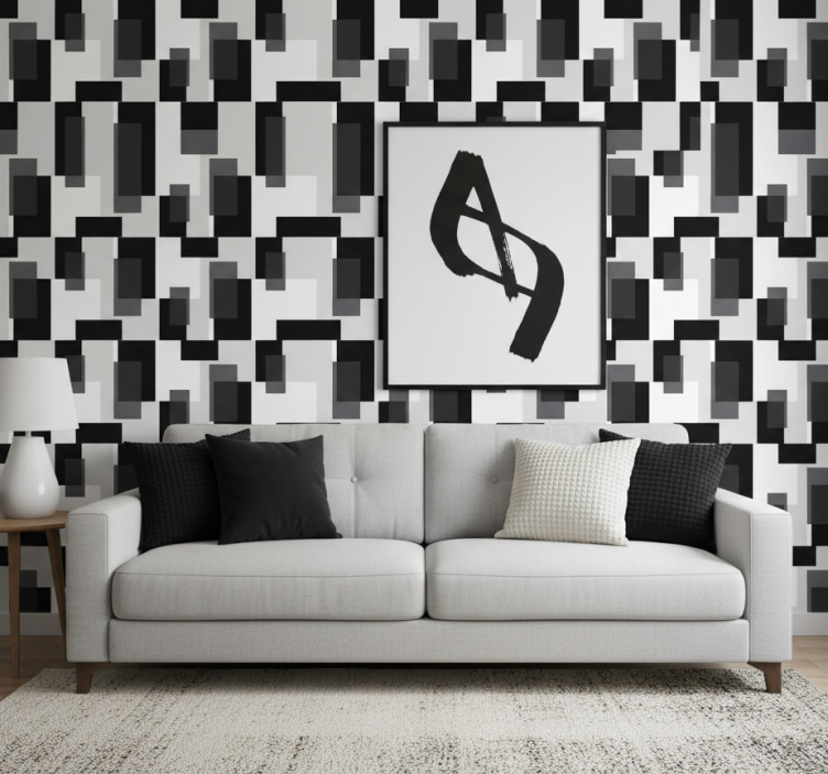 Contemporary wallpaper black and white color blocks - TenStickers
