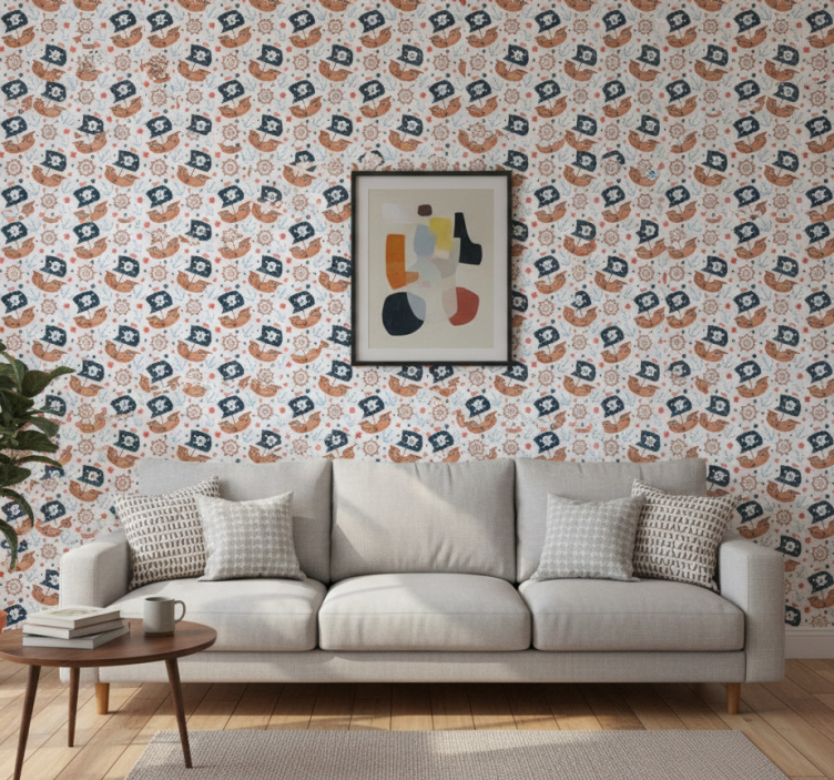 Contemporary wallpaper cute cartoon pirate ship design - TenStickers