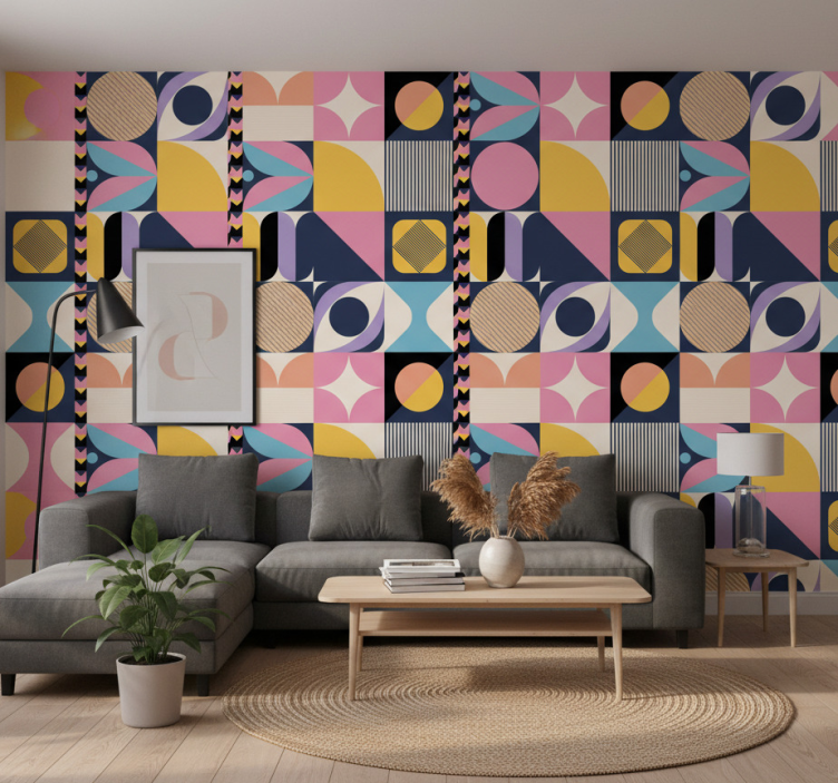 Contemporary wallpaper geometric art multi figures - TenStickers