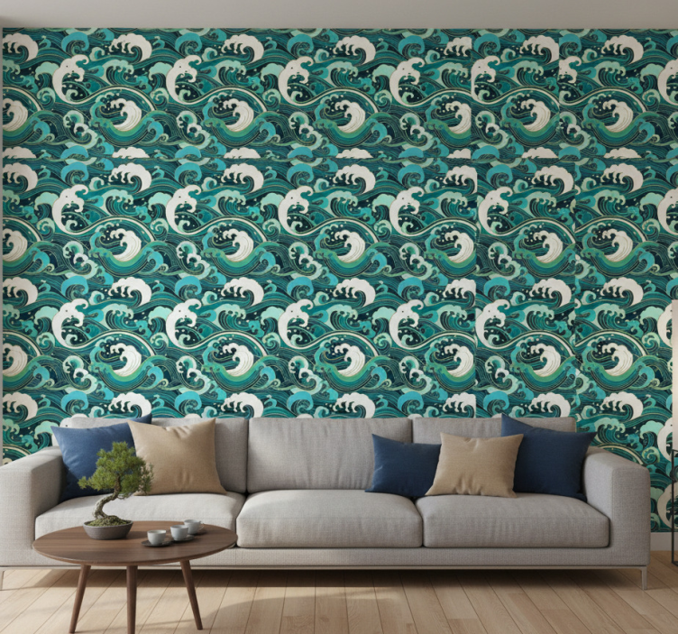 Contemporary wallpaper great wave japanese style - TenStickers