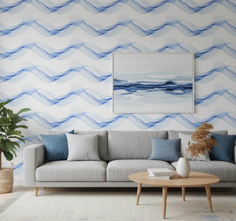 Contemporary wallpaper in abstract blue wave - TenStickers