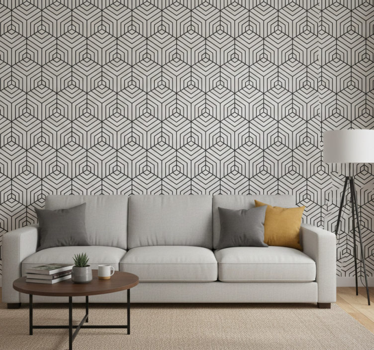 Contemporary wallpaper in black and white hexagons - TenStickers