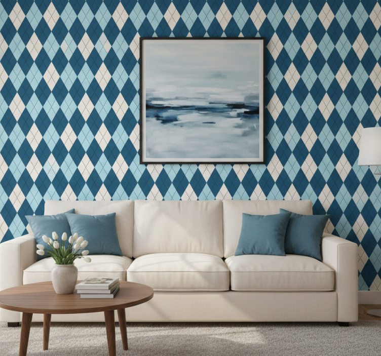Contemporary wallpaper in blue diamond pattern - TenStickers