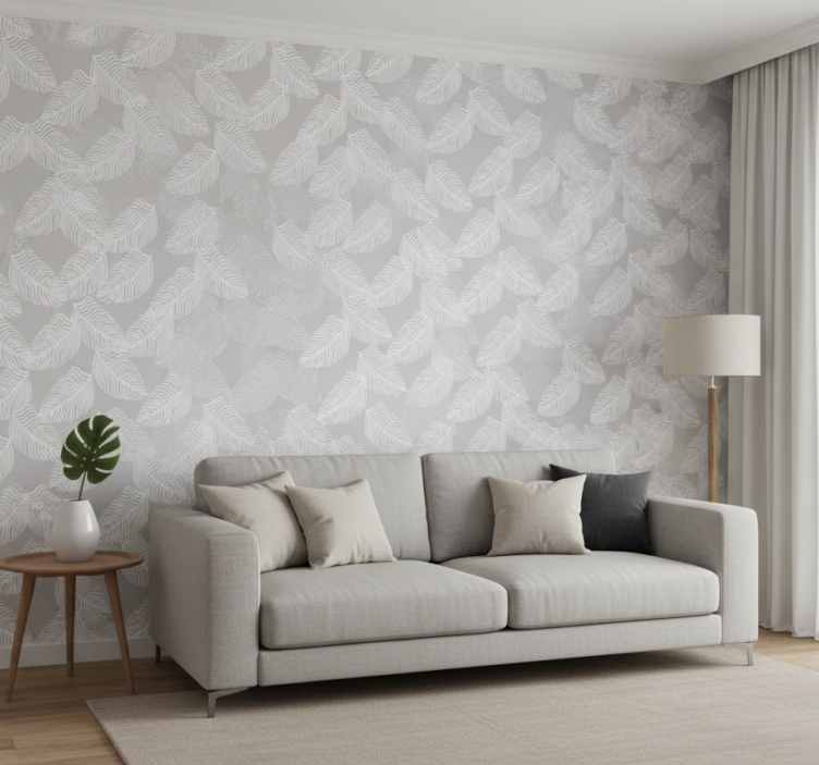 Contemporary wallpaper in grey minimalist floral - TenStickers