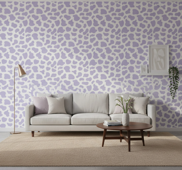 Contemporary wallpaper in purple cow print - TenStickers