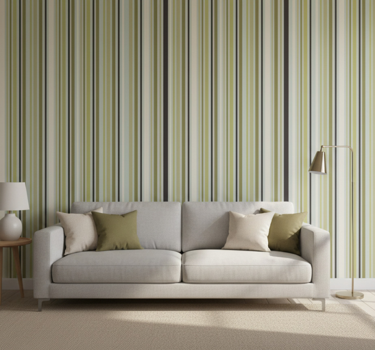 Contemporary wallpaper in shades of green geometric lines - TenStickers