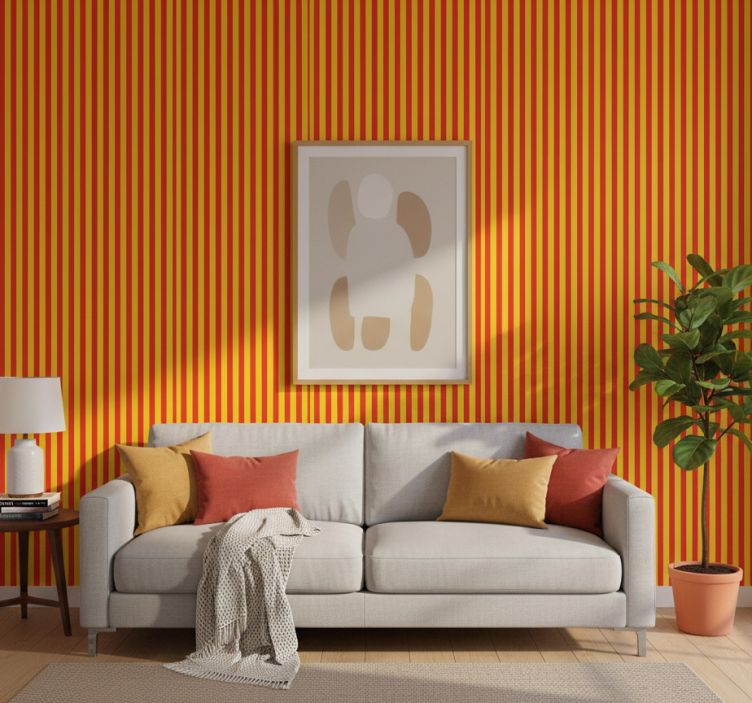 Contemporary wallpaper in yellow and red stripes - TenStickers