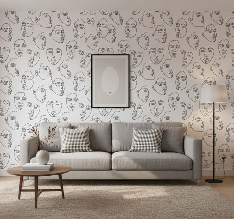 Contemporary wallpaper line art faces design - TenStickers