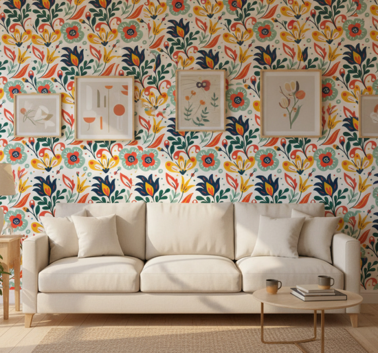 Contemporary wallpaper multicolor floral design - TenStickers