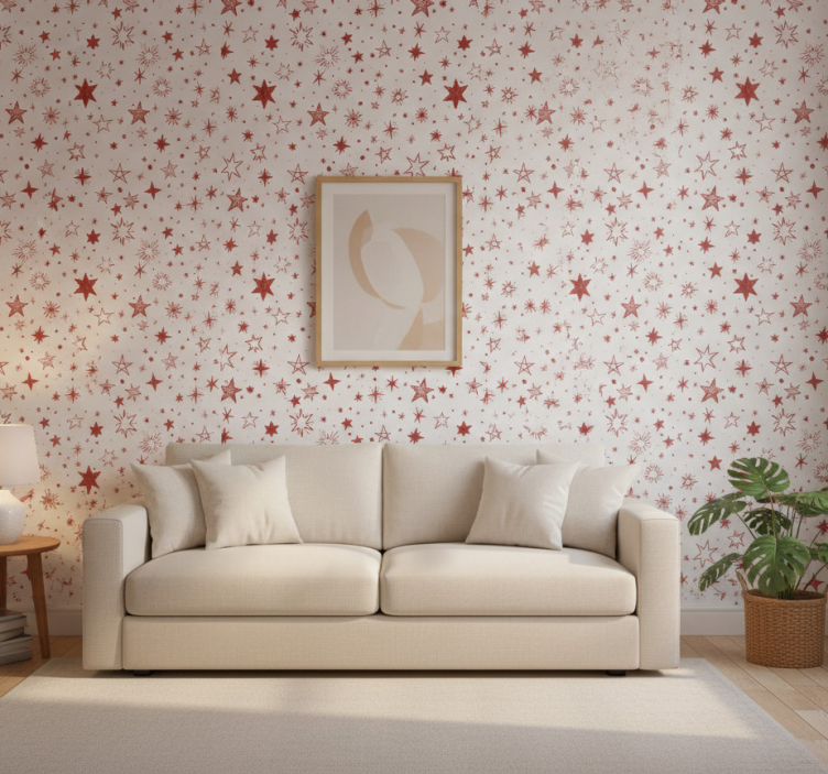 Contemporary wallpaper red watercolor star - TenStickers