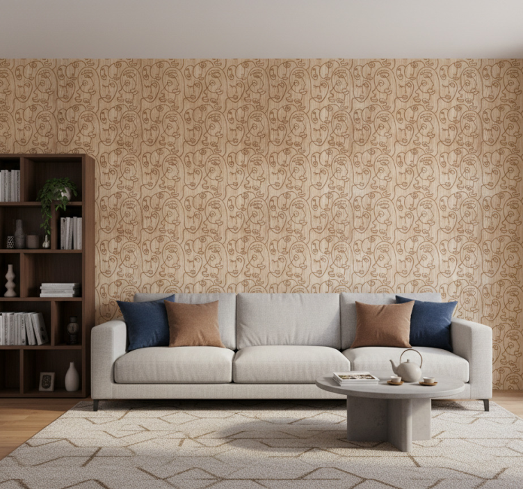 Contemporary wallpaper with abstract face designs - TenStickers