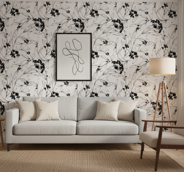 Contemporary wallpaper with black leaves pattern - TenStickers