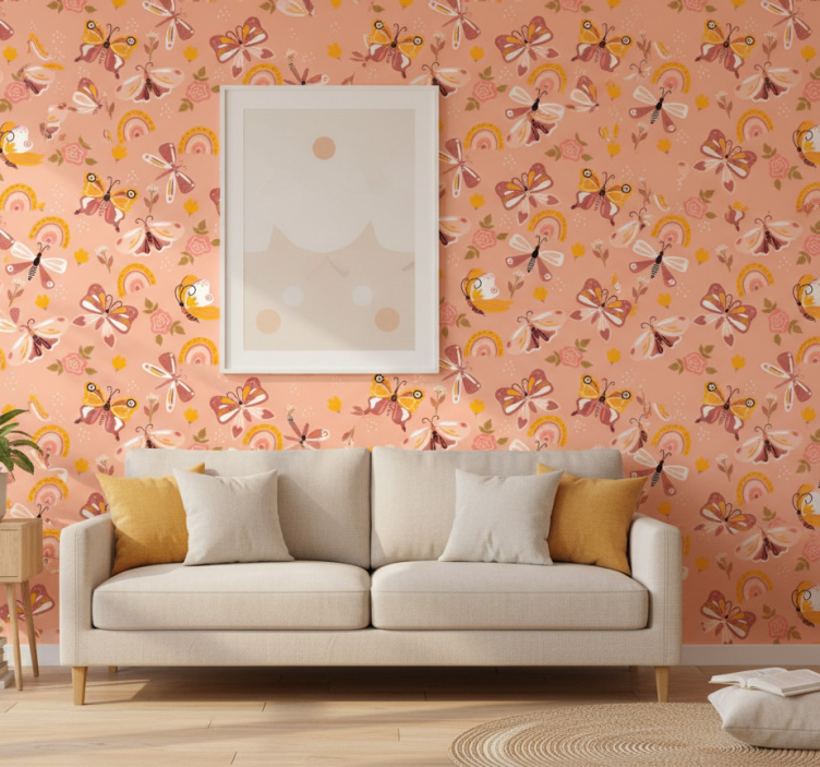 Contemporary wallpaper with boho butterflies and rainbows - TenStickers