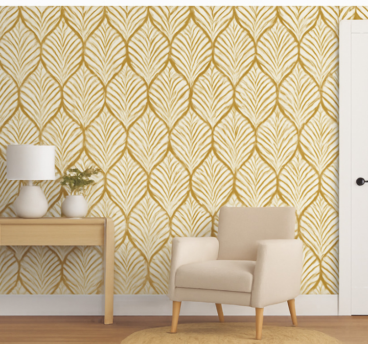 Contemporary wallpaper with golden leaf geometry - TenStickers