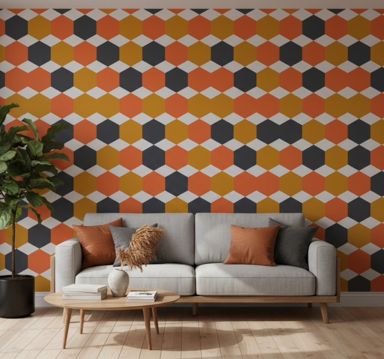 Contemporary wallpaper with hexagonal pattern design - TenStickers