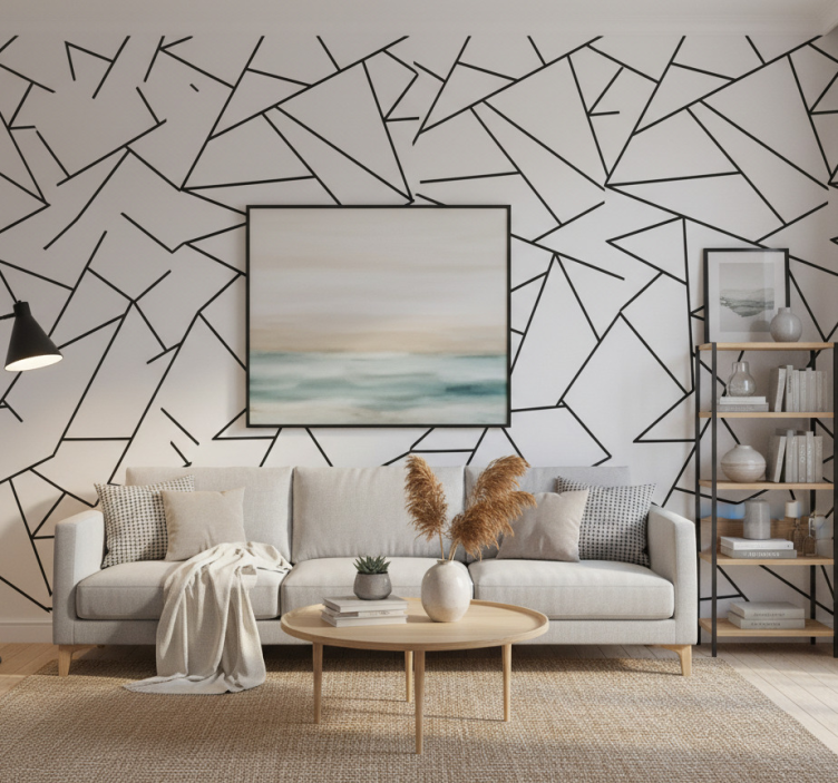 Contemporary wallpaper with minimalist black geometric lines - TenStickers