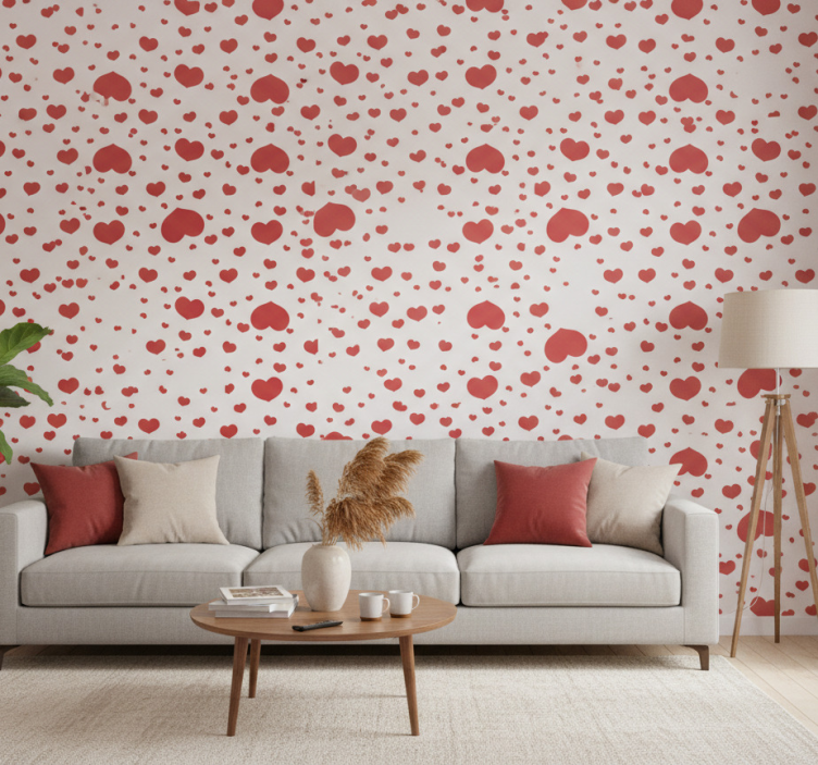 Contemporary wallpaper with small and large hearts - TenStickers