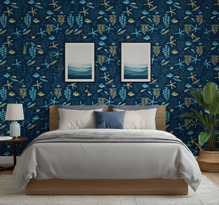Coral inspired motif wall paper in bedroom - TenStickers
