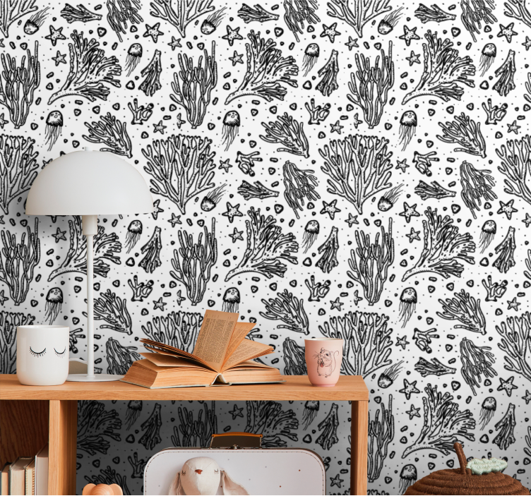 Coral reef patterns leaves wallpaper - TenStickers