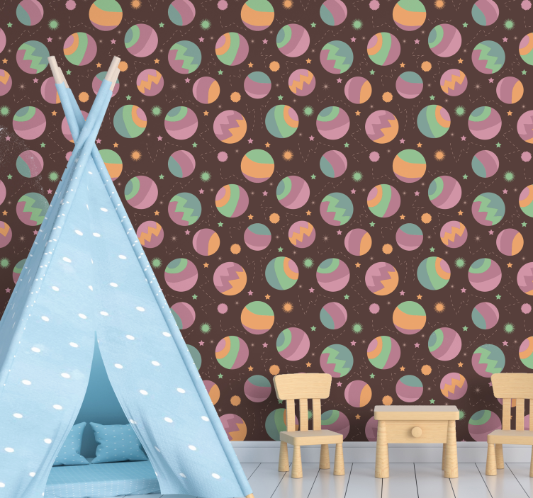 Cosmic Polka Pattern children's wallpaper - TenStickers