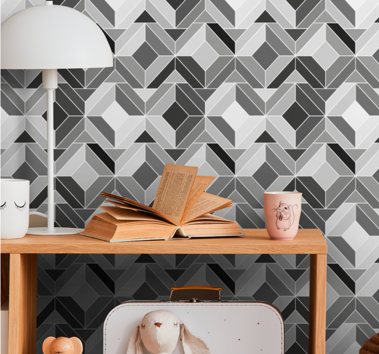 Cubic grey shapes geometric wallpaper - TenStickers