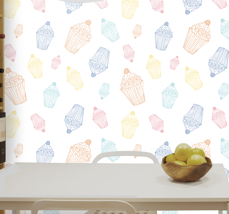 Cupcake Sketches kitchen wallpaper - TenStickers