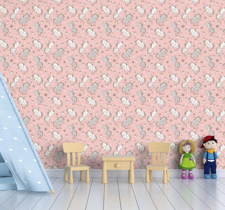 Pink unicorn motif animals wallpaper - TenStickers
