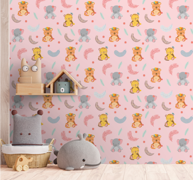 Baby jungle animals nursery wallpaper - TenStickers