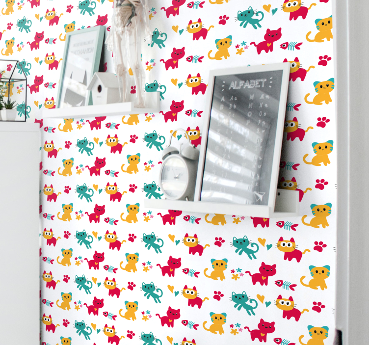 Colored original pattern cats wallpaper - TenStickers