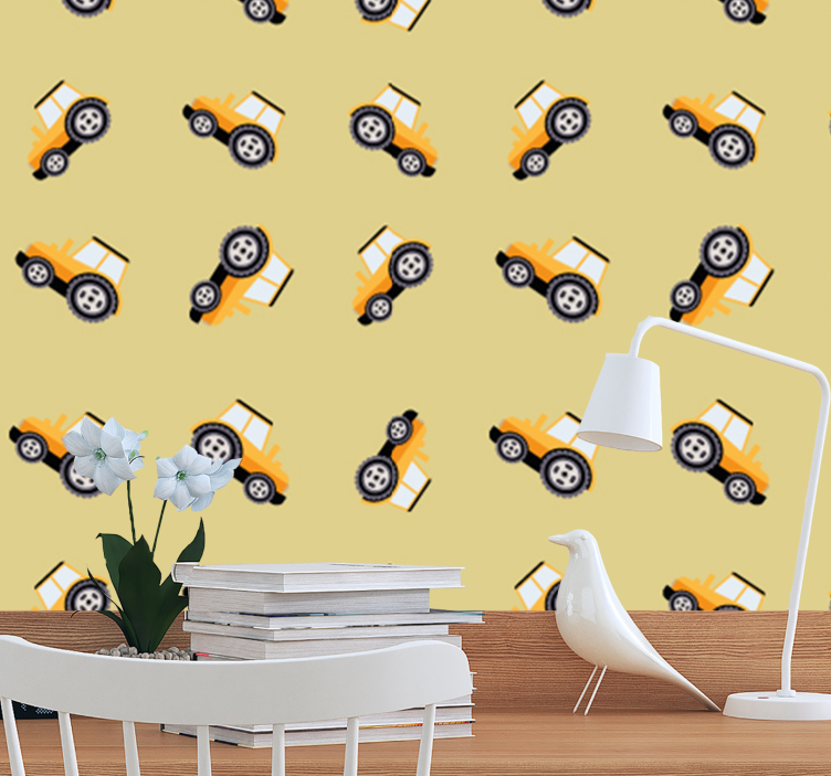 Cute construction trucks children's wallpaper - TenStickers