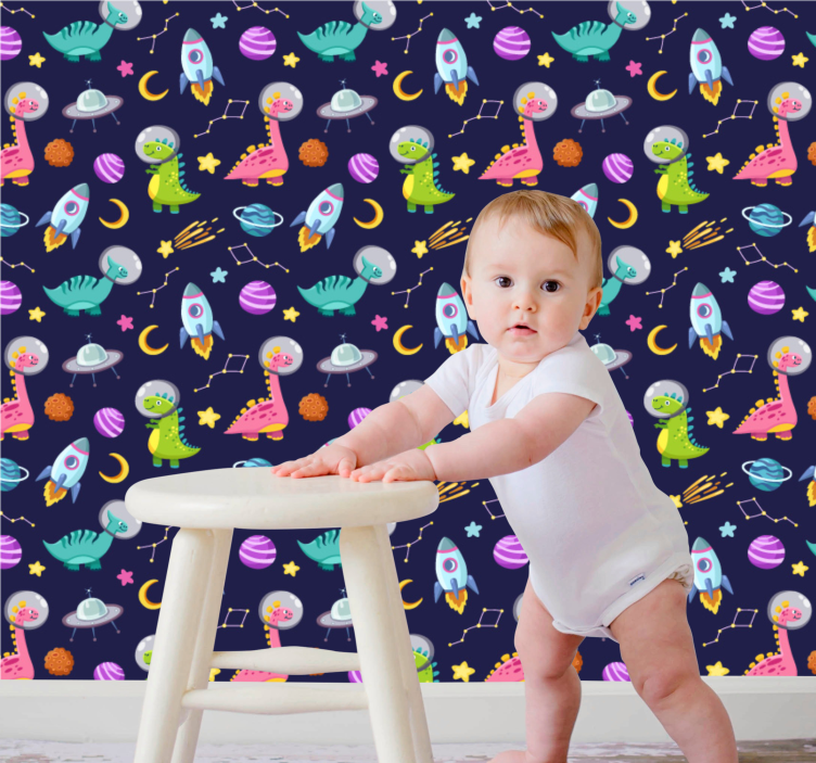 Cute design Spatial Dinosaurs Modern Wallpaper - TenStickers