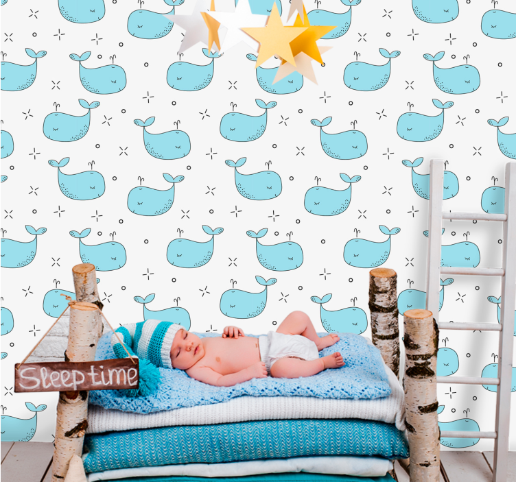 Blue baby whales children's wallpaper - TenStickers
