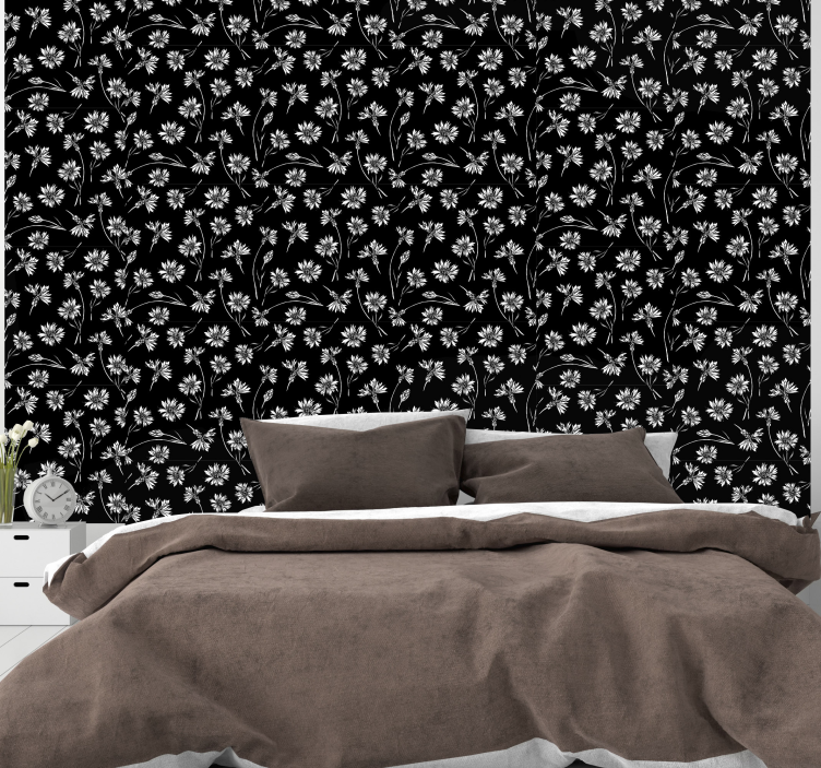 Daisy black burst flowers wallpaper - TenStickers