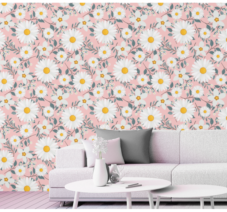 Daisy Bloom Pattern flowers wallpaper - TenStickers