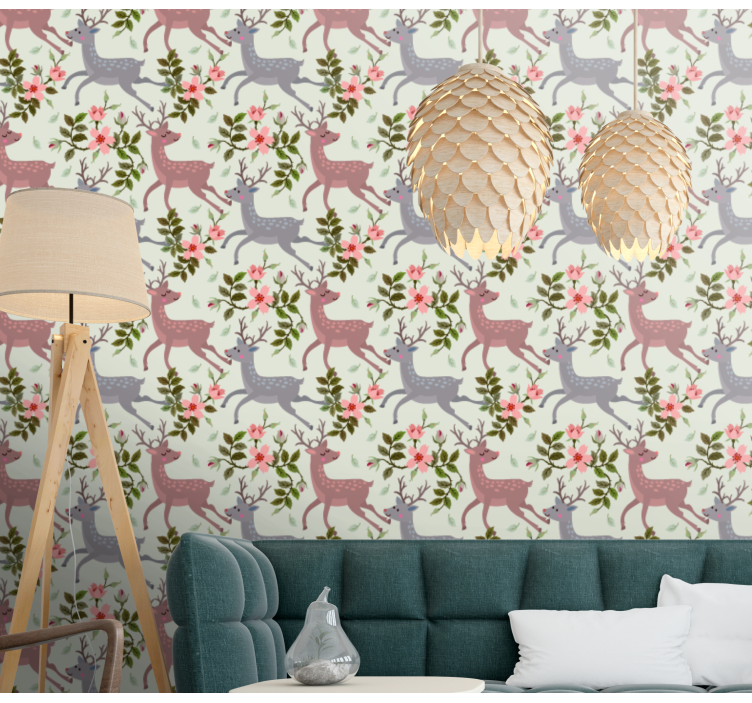 Deer Floral Pattern animals wallpaper - TenStickers
