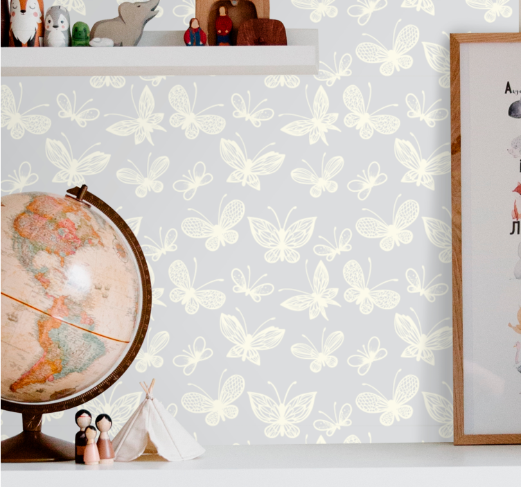Pink and white child pattern butterflies wallpaper - TenStickers