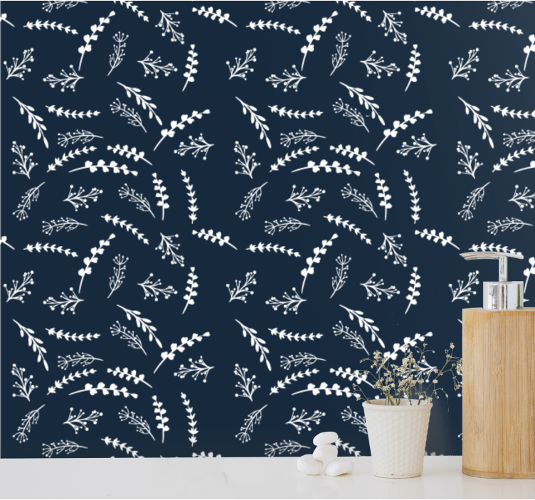 Delicate blue pattern leaves wallpaper - TenStickers