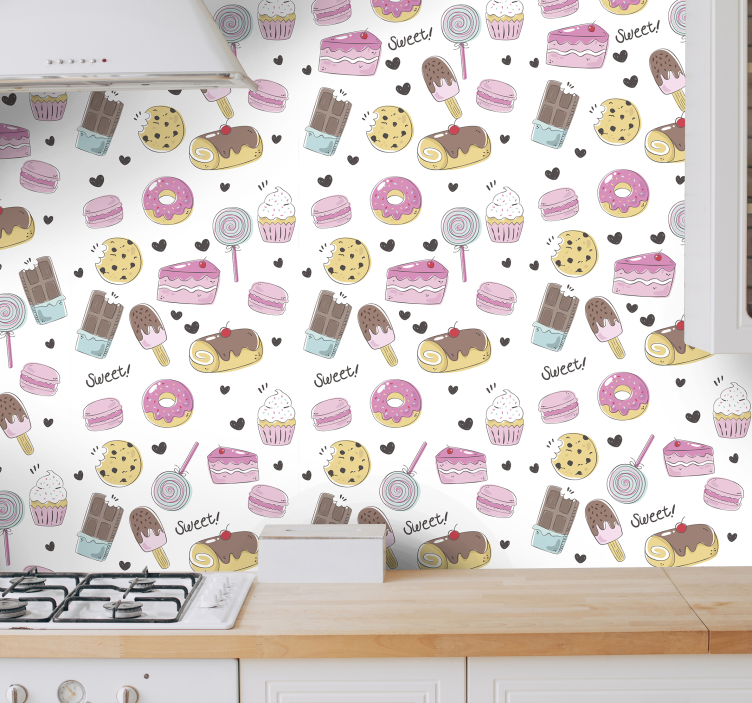 Ice-cream and candies pattern kitchen wallpaper - TenStickers