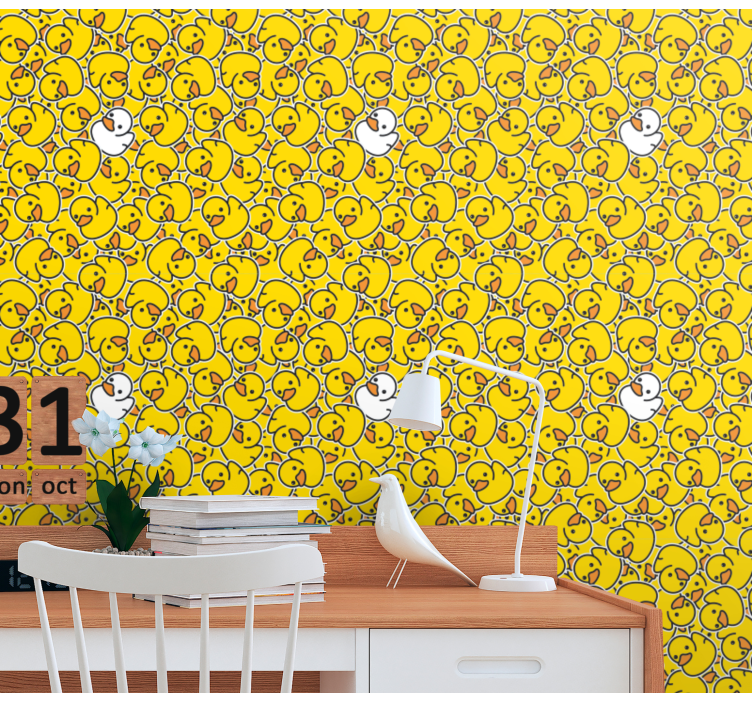 Yellow and white ducklings children's bedroom wallpaper - TenStickers