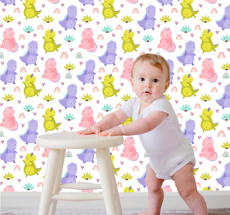 Dinosaur Delight Pattern nursery wallpaper - TenStickers