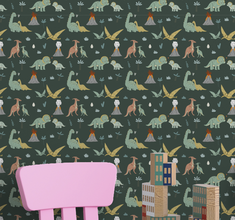 Dinosaur Pattern Delight dinosaurs wallpaper - TenStickers
