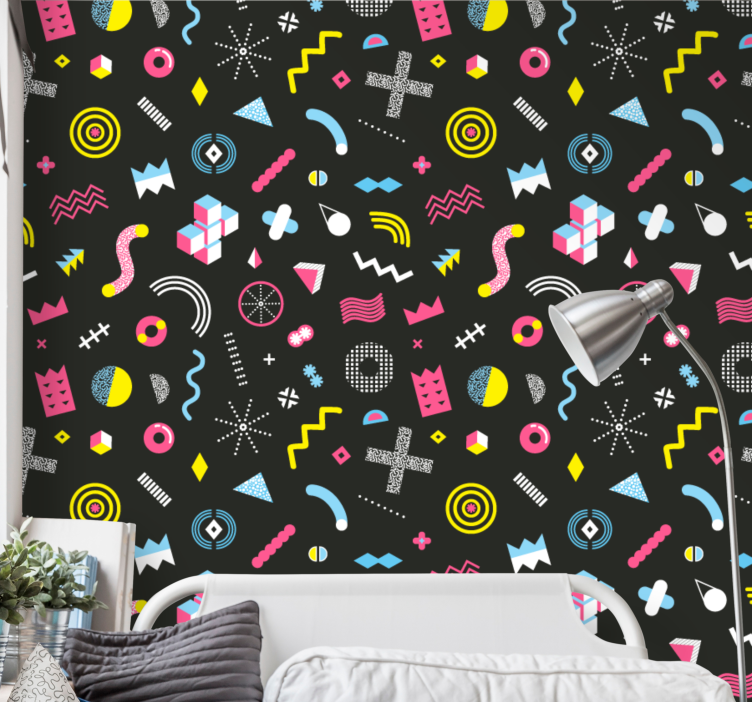 Retro wallpaper with vibrant retro patterns - TenStickers